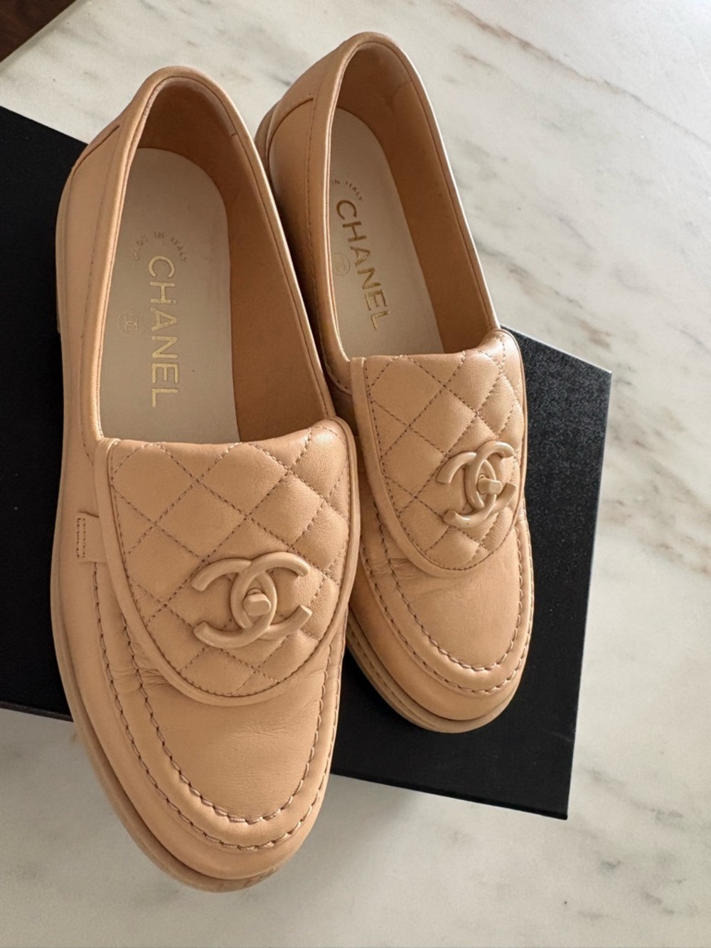 CHANEL Quilted Leather Loafers in Light Beige - Picture 10 of 12